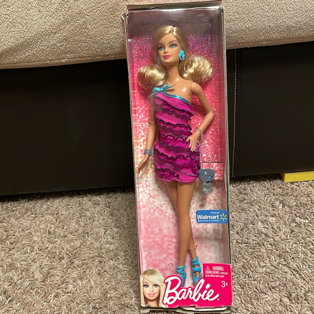 2012 Barbie Doll in Magenta Dress Teddy Bear Purse.